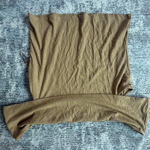 Express Olive-Tan Ribbed Strapless Tube Top - Picture 3 of 5